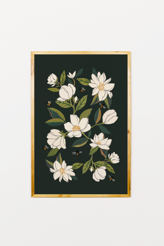 Magnolia and Bumblebees Art