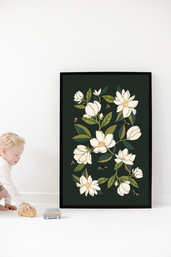 Magnolia and Bumblebees Art